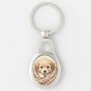 Cute puppy wrapped by knitted blanket keychain