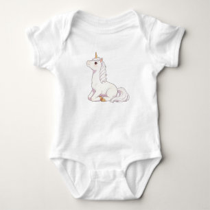 Cute Pure White Unicorn Lying & Looking Up Kawaii  Baby Bodysuit