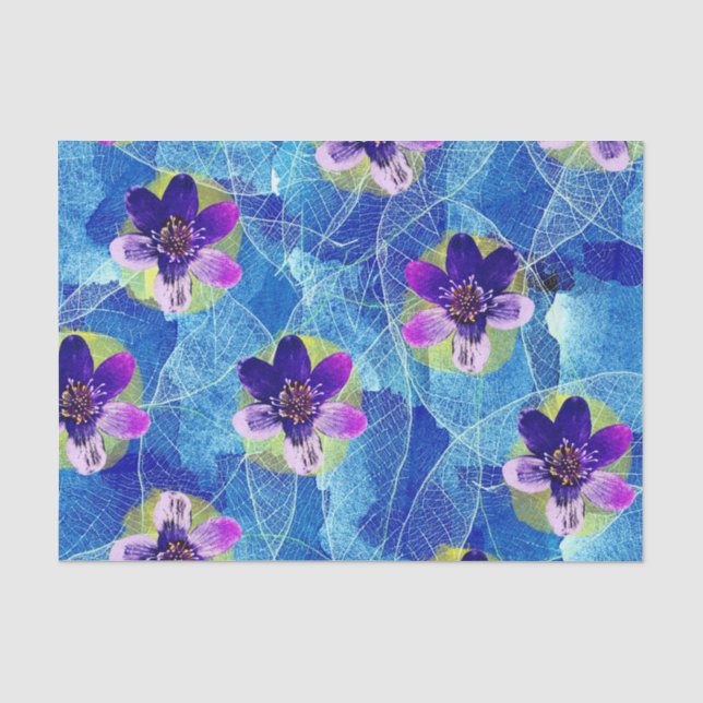Cute Purple and Blue Artistic Floral Pattern Tissue Paper (Front)