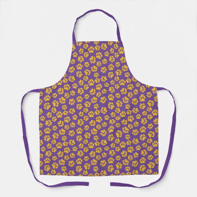 Cute Purple and Gold Paw Print Apron (Front)