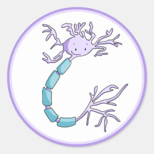 Cute Purple and Green Neuron Cell Illustrated Classic Round Sticker