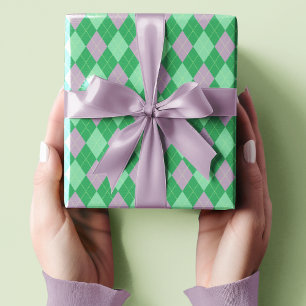 Cute Purple and Green Small Argyle Pattern Kids Wrapping Paper