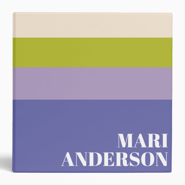 Cute Purple and Green Stripes Modern Personalized Binder (Front)