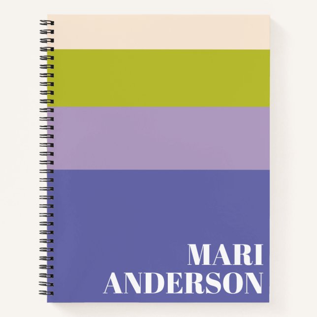 Cute Purple and Green Stripes Modern Personalized  Notebook (Front)