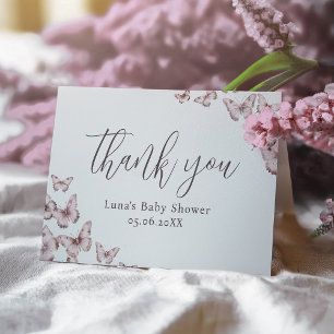 Cute Purple and Pink Butterfly Baby Shower Folded Thank You Card