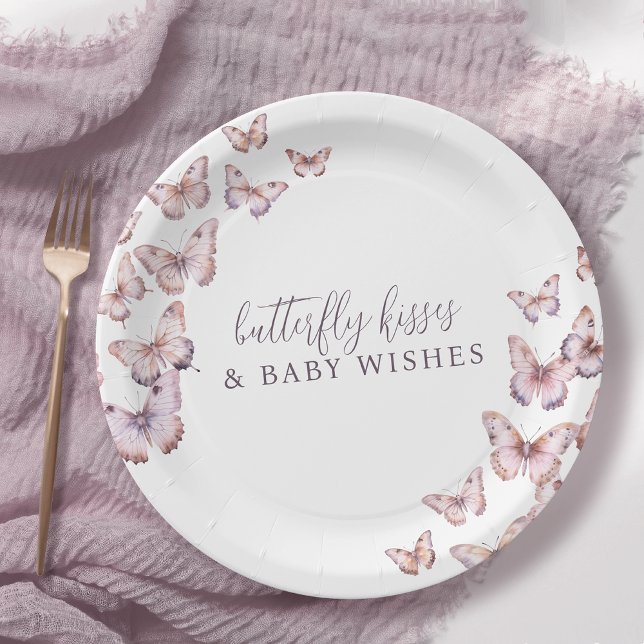 Cute Purple and Pink Butterfly Baby Shower Paper Plate (Creator Uploaded)