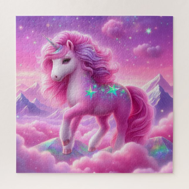 Cute purple and pink glitter bright unicorn jigsaw puzzle (Vertical)