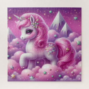 Cute purple and pink glitter bright unicorn jigsaw puzzle