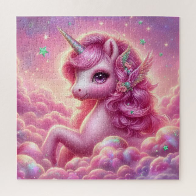 Cute purple and pink glitter bright unicorn jigsaw puzzle (Vertical)
