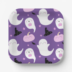 Cute Purple and Pink Halloween Birthday Paper Plate