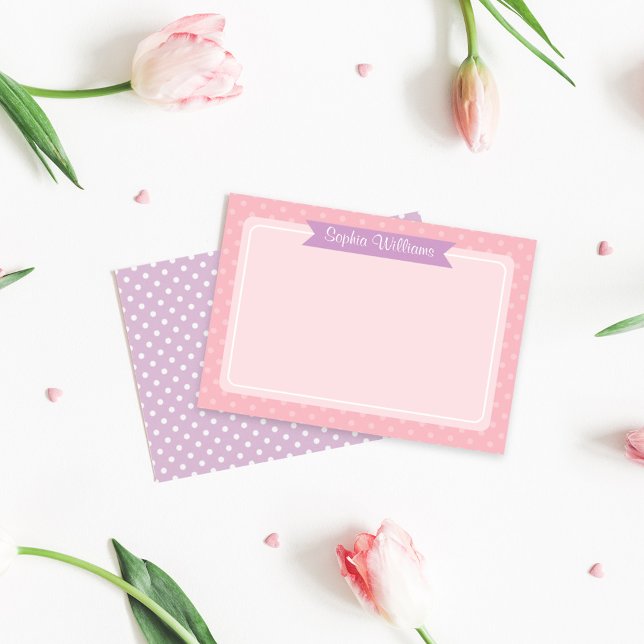 Cute Purple and Pink Polka Dot Personalized Name Card (Creator Uploaded)