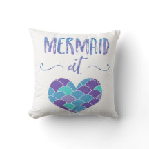 Cute Purple and Teal Mermaid at Heart Throw Pillow