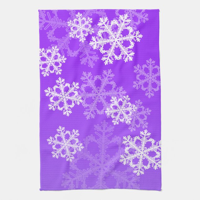 Cute purple and white Christmas snowflakes Kitchen Towel (Vertical)