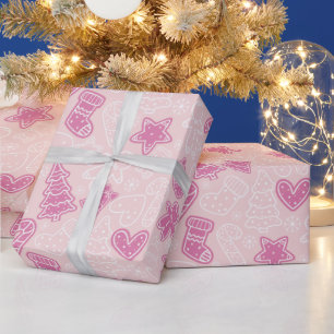 Cute Purple and White Cookie Pink Christmas Wrapping Paper