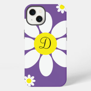 Cute Purple and White Daisies Floral Initial iPhone 13 Case