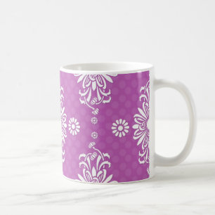 Cute Purple and White Floral Pattern Coffee Mug