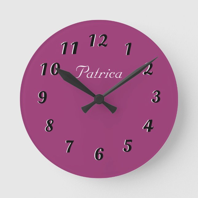 Cute Purple and White Personalized Wall Clock (Front)
