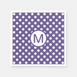 Cute Purple and White Polka Dots Monogram Party Napkin