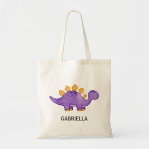 Cute Purple and Yellow Dinosaur Personalize  Tote Bag