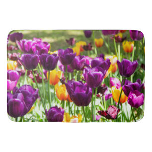 Cute purple and yellow tulips bath mat