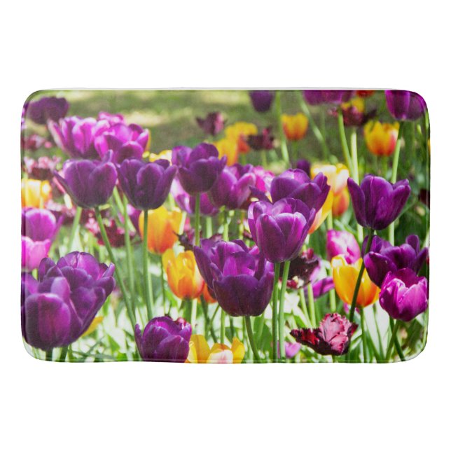 Cute purple and yellow tulips     bath mat (Front)