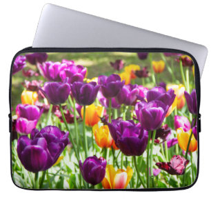 Cute purple and yellow tulips laptop sleeve