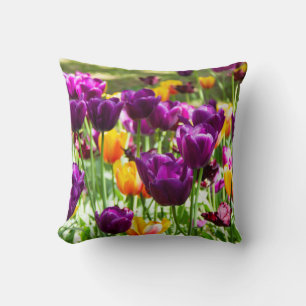 Cute purple and yellow tulips  throw pillow
