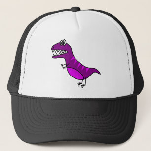 Cute purple angry cartoon dinosaur trucker hat