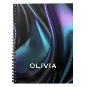 Cute purple aqua metalic satin marbling monogram notebook