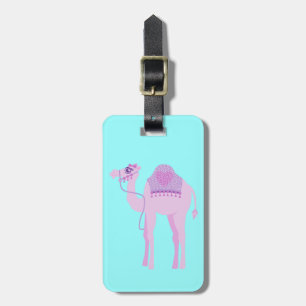 Cute purple aqua whimsy camel custom luggage tag