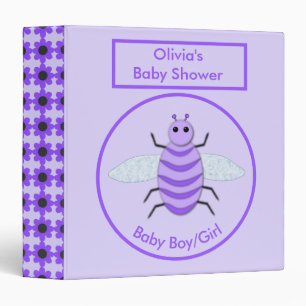 Cute Purple Baby Bee Baby Shower Photo Album Binder
