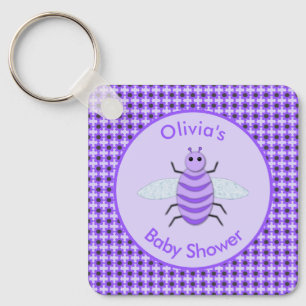 Cute Purple Baby Bee Gender Neutral Baby Shower Keychain