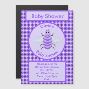 Cute Purple Baby Bee Gender Neutral Baby Shower Magnetic Invitation