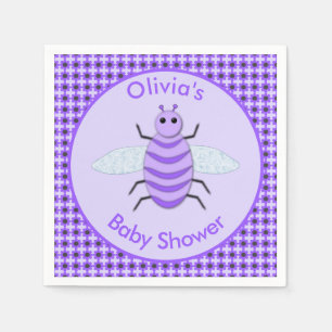 Cute Purple Baby Bee Gender Neutral Baby Shower Napkin