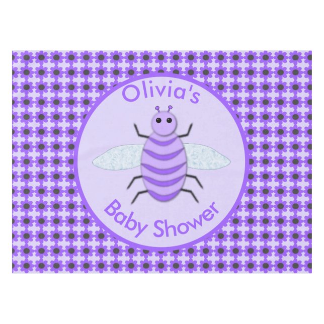 Cute Purple Baby Bee Gender Neutral Baby Shower Tablecloth (Front (Horizontal))