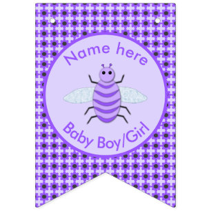 Cute Purple Baby Bee Gender Neutral Nursery Room Bunting Flags