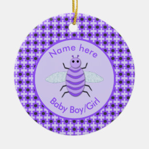 Cute Purple Baby Bee Gender Reveal Neutral Ceramic Ornament