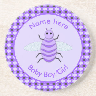 Cute Purple Baby Bee Gender Reveal Neutral Coaster
