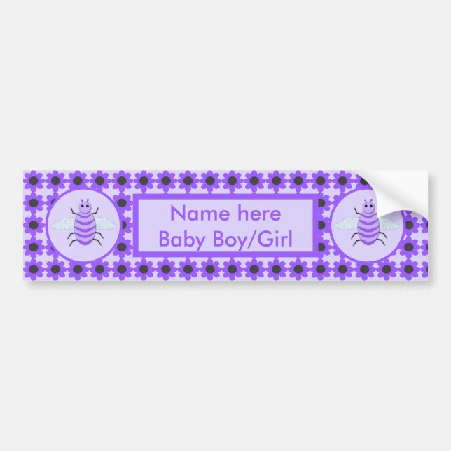 Cute Purple Baby Bee Gender Reveal Neutral Custom Bumper Sticker (Front)