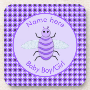 Cute Purple Baby Bee Gender Reveal Neutral Custom Coaster