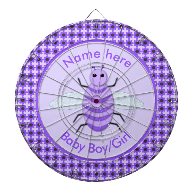Cute Purple Baby Bee Gender Reveal Neutral Custom Dartboard (Front)