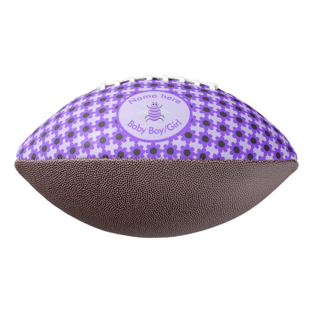 Cute Purple Baby Bee Gender Reveal Neutral Custom Football (Rotated 270)