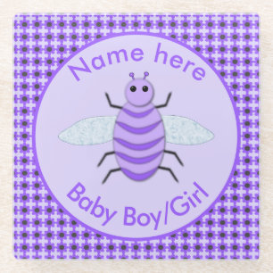 Cute Purple Baby Bee Gender Reveal Neutral Custom Glass Coaster