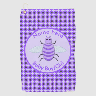 Cute Purple Baby bee Gender Reveal Neutral Custom Golf Towel