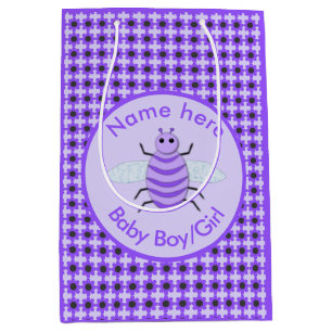 Cute Purple Baby Bee Gender Reveal Neutral Custom Medium Gift Bag