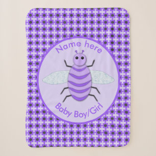 Cute Purple Baby Bee Gender Reveal Neutral Custom Sherpa Blanket