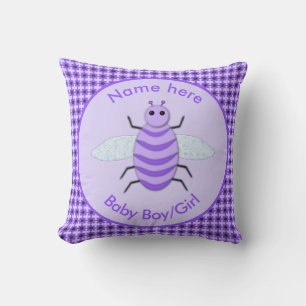 Cute Purple Baby Bee Gender Reveal Neutral Custom Throw Pillow