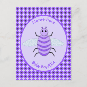 Cute Purple Baby Bee Gender Reveal Neutral Postcard