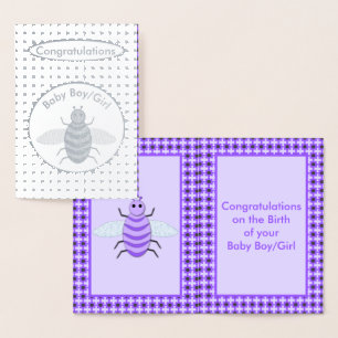 Cute Purple Baby Bee Neutral Congratulations Foil Card