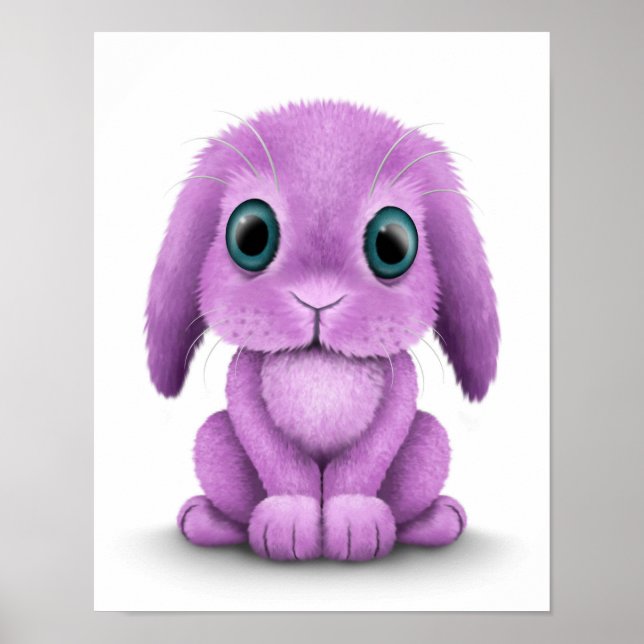 Cute Purple Baby Bunny on White Poster (Front)